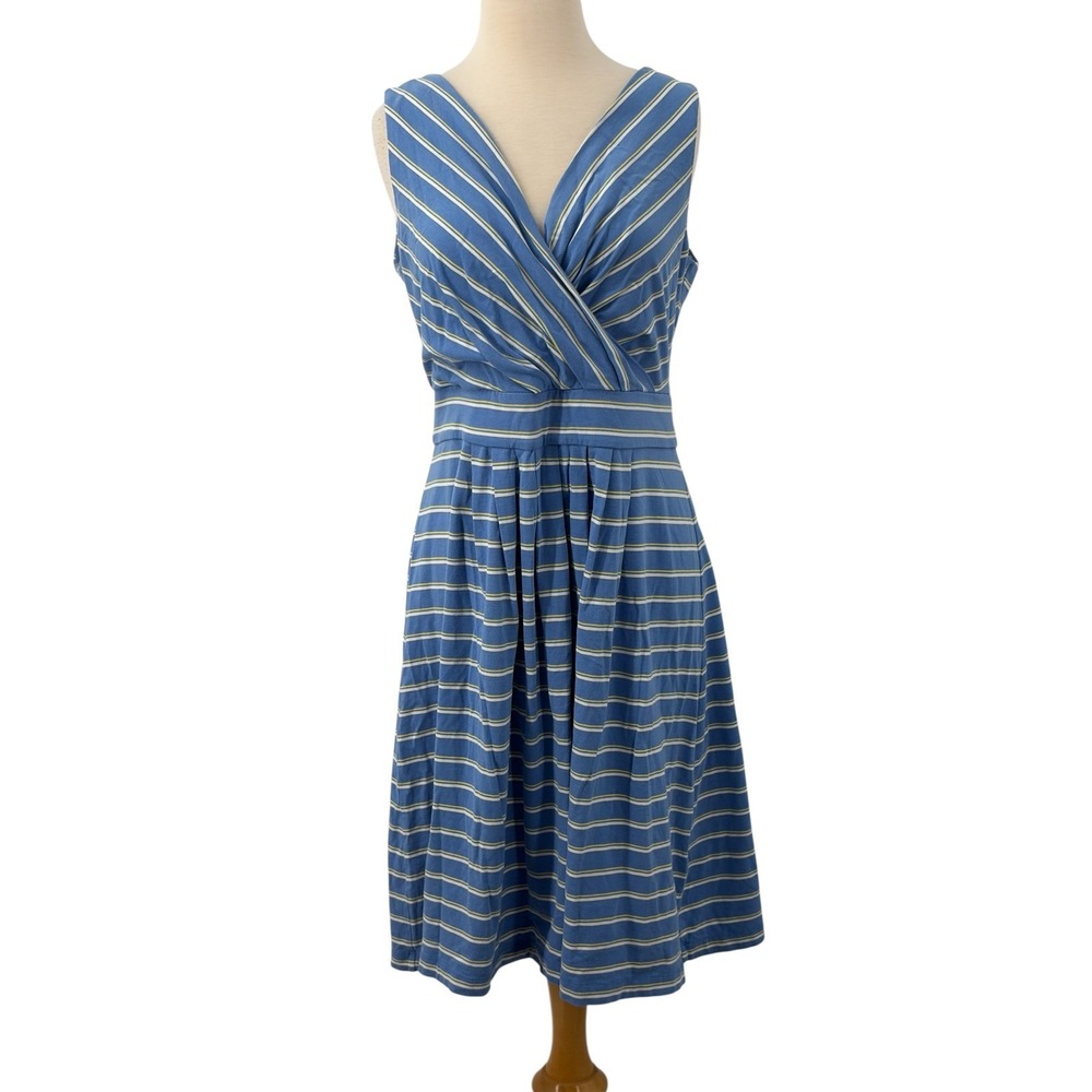 Lands' End Women's Blue Striped Pima Cotton‎ Blend Surplice V-Neck Dress Size M